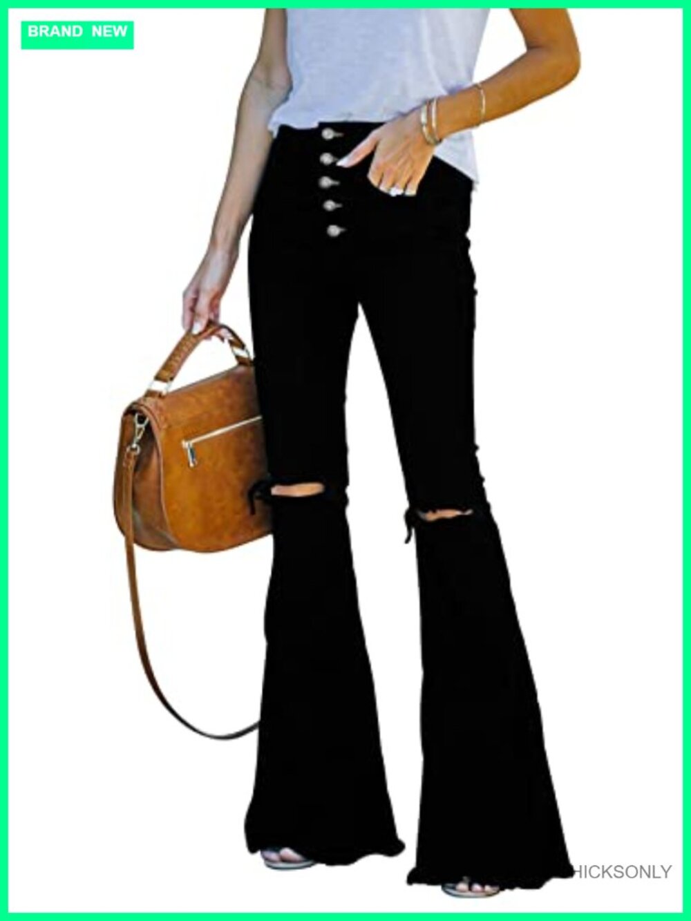 Women High Waisted Bell Bottom Jeans Stretchy Ripped Flare Denim Pants